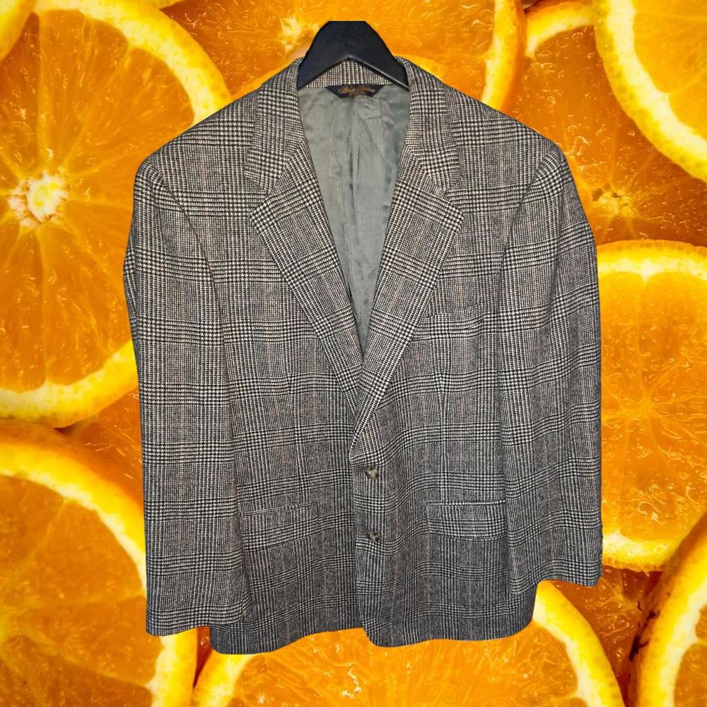 Brooks Brothers Black and White Plaid 100% Camel Hair Blazer‎
